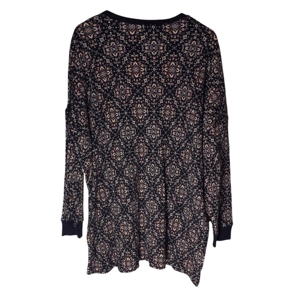 Free People Black Floral Thermal Top Early Night Oversized Cotton Size Small - Picture 4 of 11